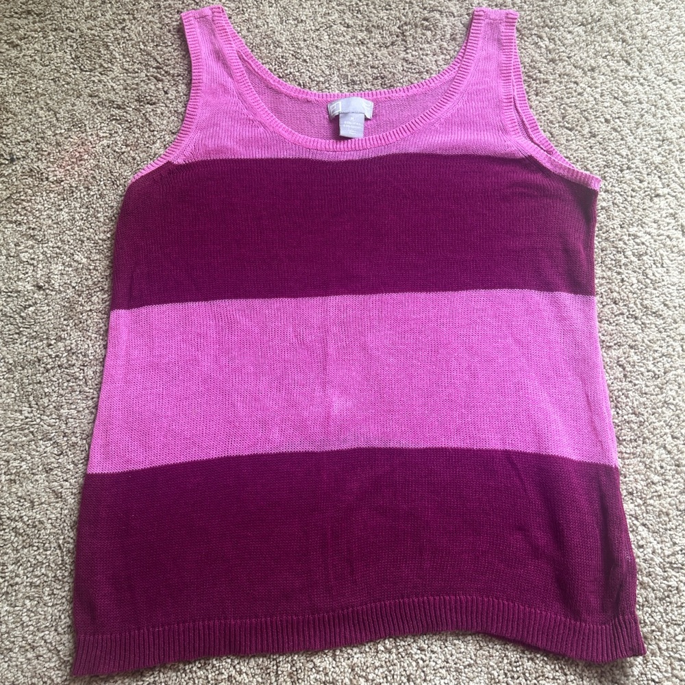JCP women’s medium Pink and Purple Striped linen Tank Top